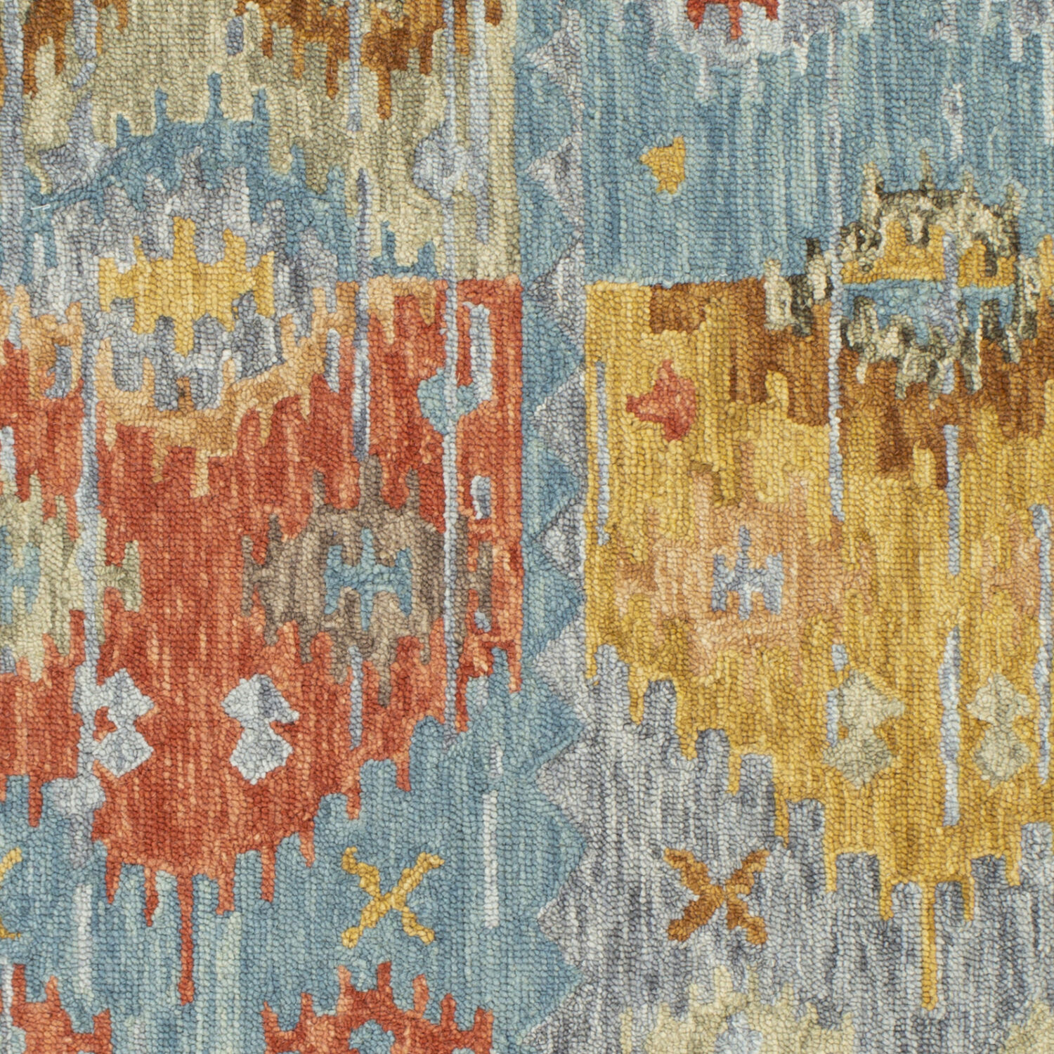 Bonifate 120 X 96 inch Rust/Medium Gray/Teal/Mustard/Light Olive/Camel Handmade Rug, Rectangle