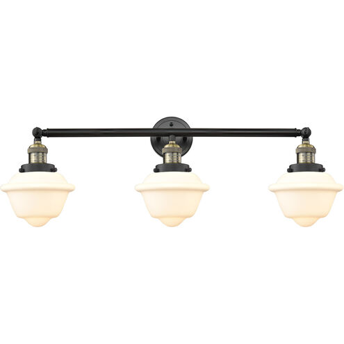 Franklin Restoration Small Oxford LED 34 inch Black Antique Brass Bath Vanity Light Wall Light in Matte White Glass, Franklin Restoration