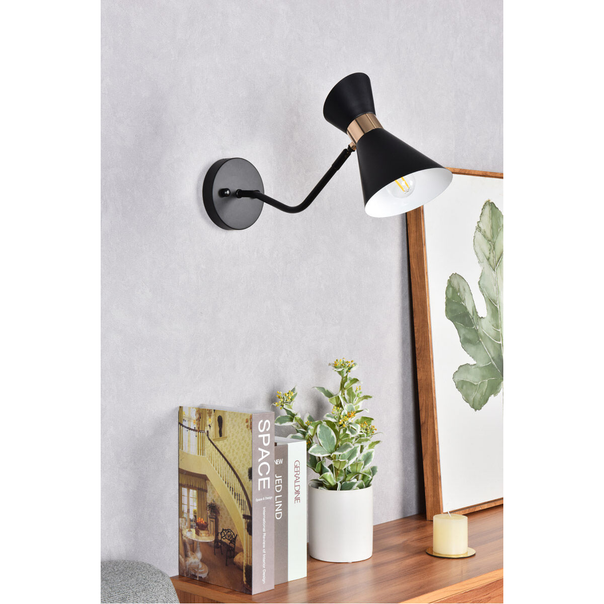 Halycon 1 Light 16.6 inch Black and Golden Bath Sconce Wall Light