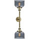 Franklin Restoration Large Bell 2 Light 19 inch Antique Brass Bath Vanity Light Wall Light in Incandescent, Plated Smoke Glass, Franklin Restoration