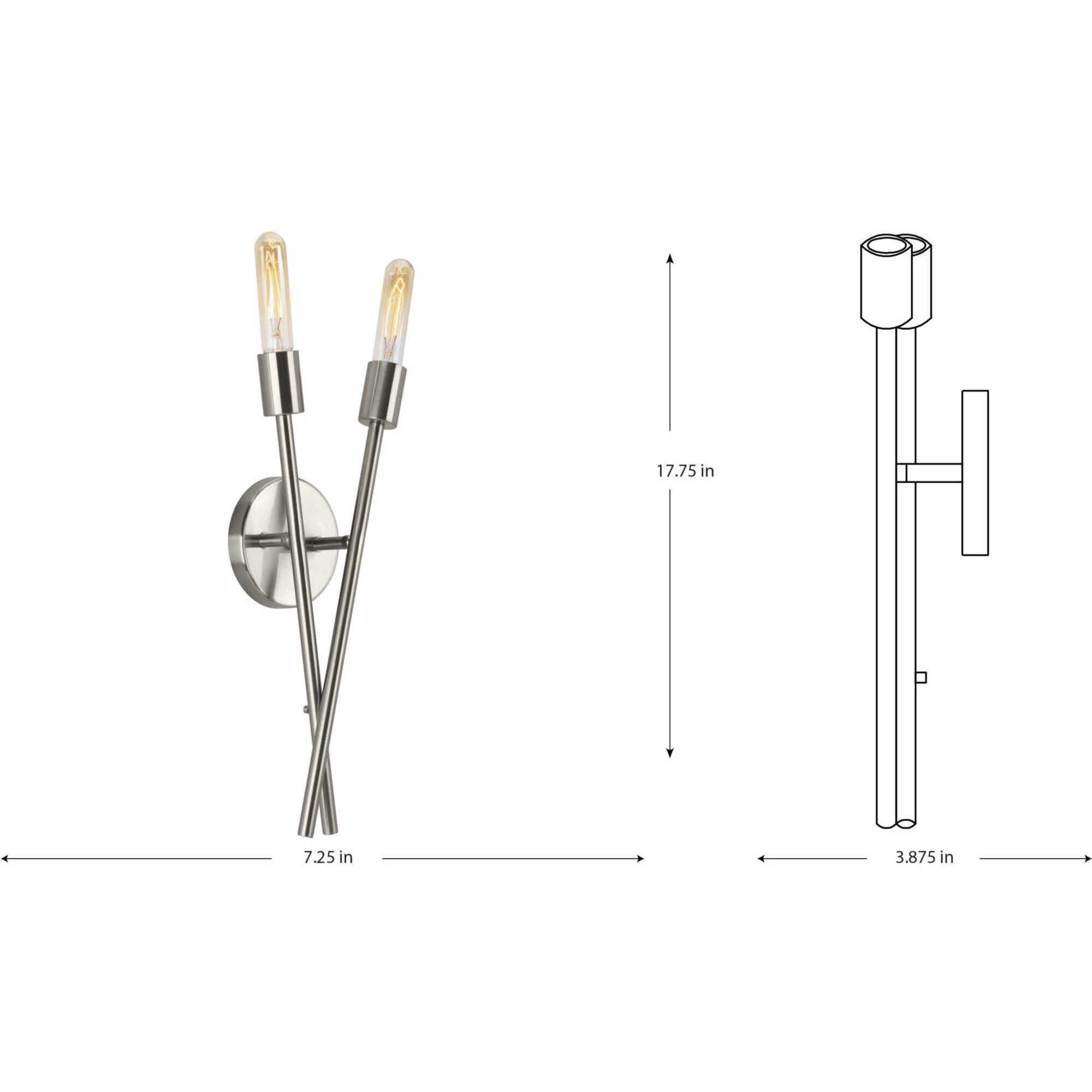 Astra 2 Light 7 inch Brushed Nickel Wall Bracket Wall Light, Design Series
