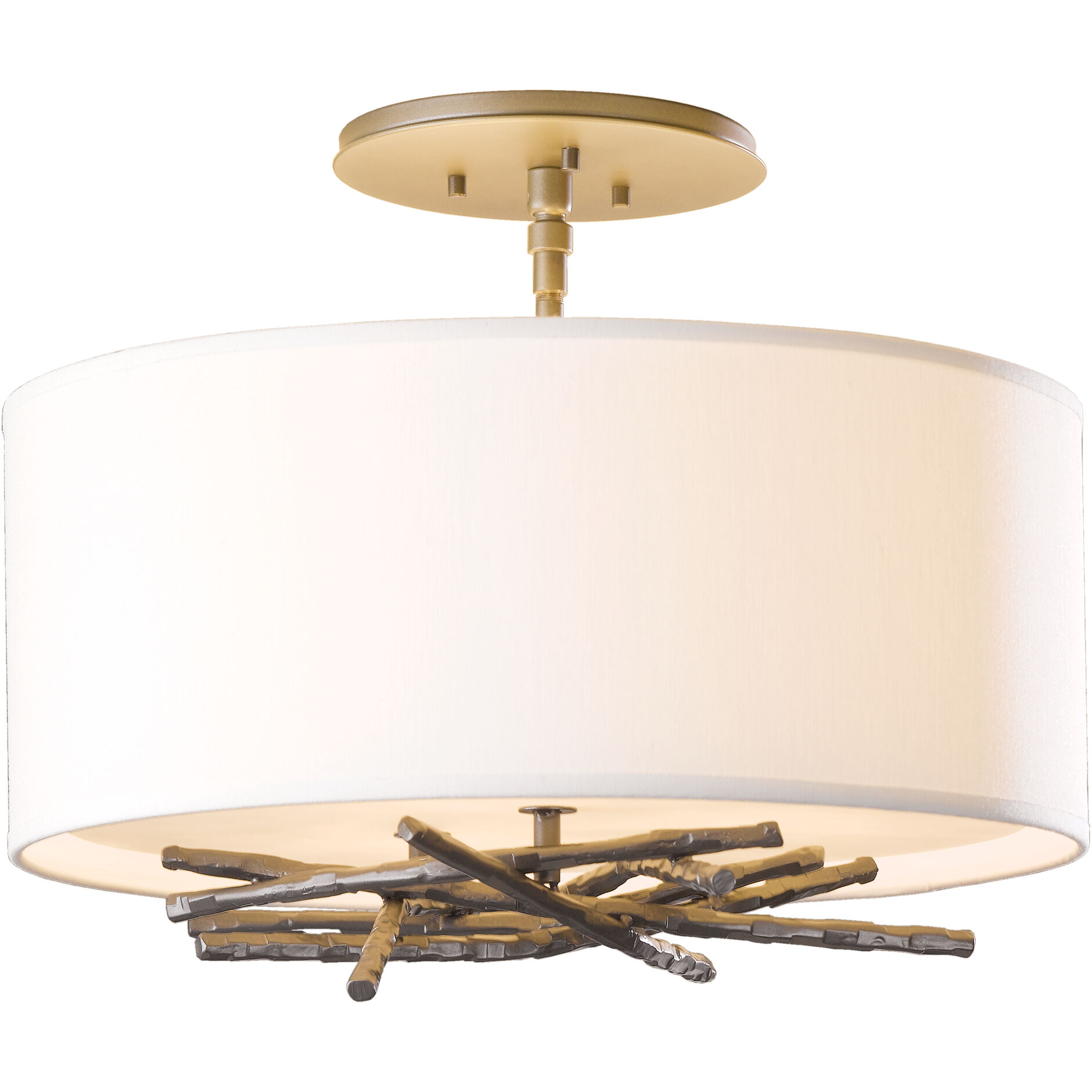 Brindille 3 Light 15 inch Bronze Semi-Flush Ceiling Light in Natural Anna