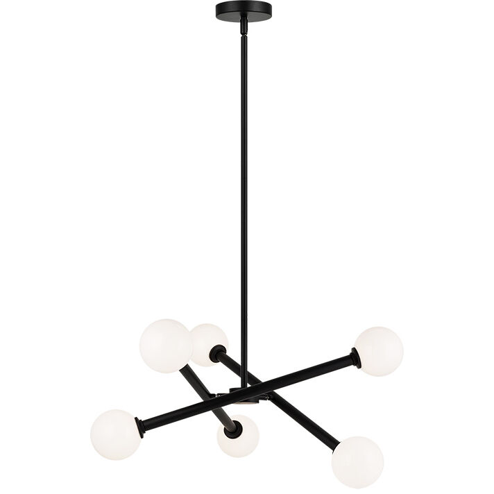 Matchstix 6 Light 25 inch Black Pendant Ceiling Light in Black and Opal Glass