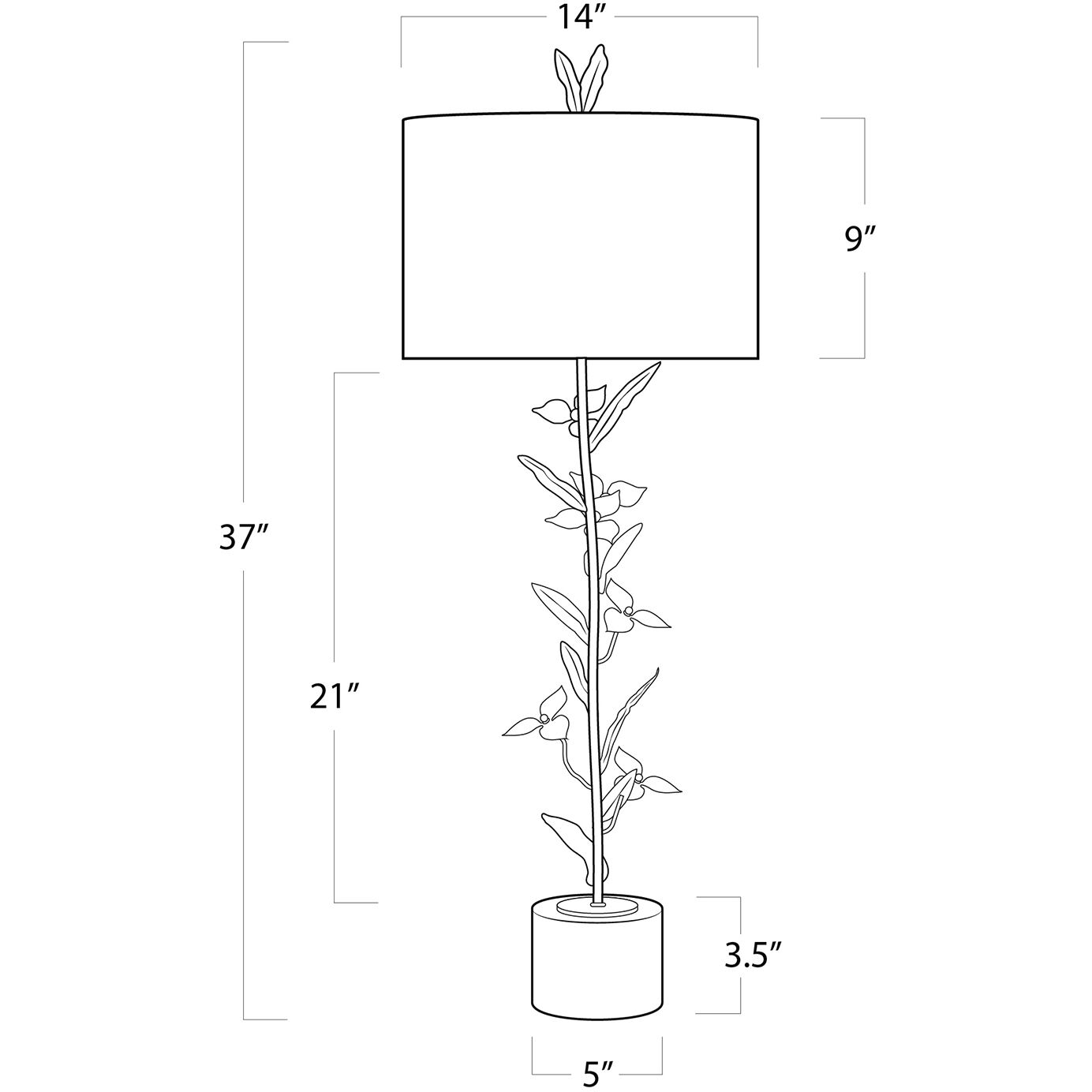 Trillium 37 inch 100.00 watt Antique Gold Leaf Table Lamp Portable Light, Buffet Lamp