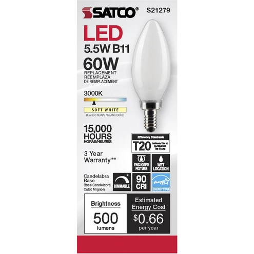 Lumos LED Candelabra Candelabra 5.50 watt 3000K LED Filament