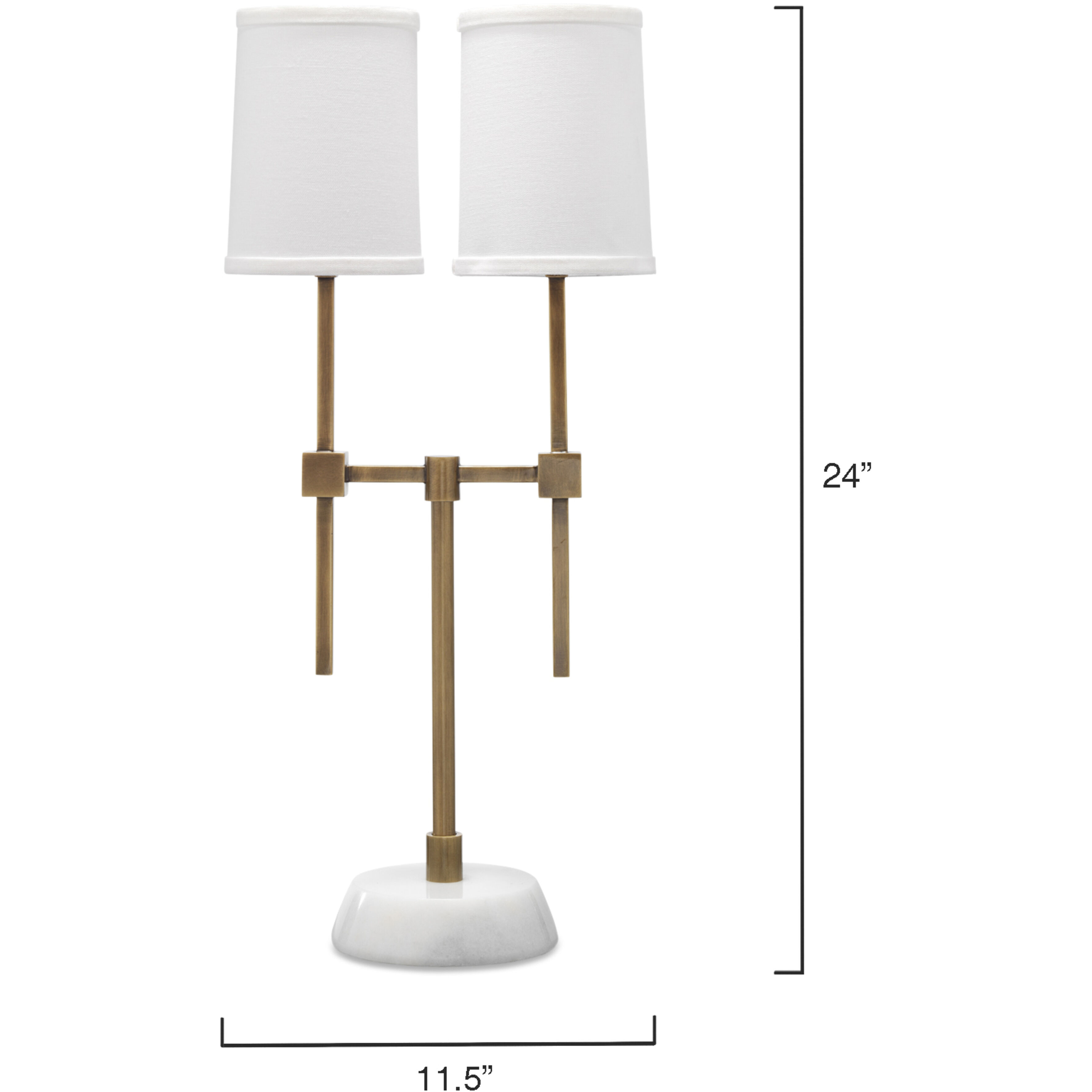 Minerva 10 inch 25.00 watt Antique Brass & White Twin Shade Console Lamp Portable Light