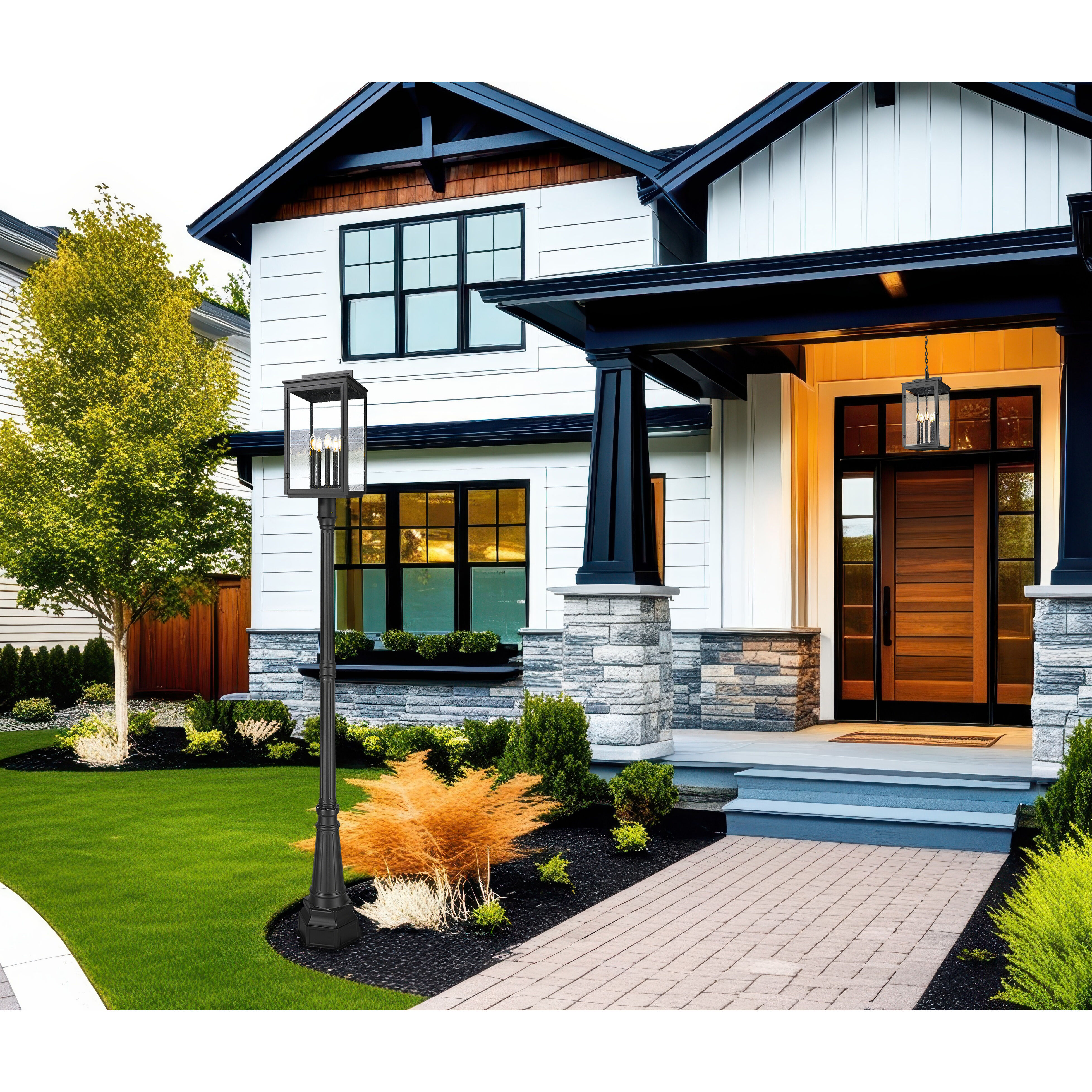 Hartwell 5 Light 108.75 inch Sand Black Outdoor Post Mounted Fixture