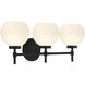 Hannah 3 Light 24 inch Matte Black Bathroom Vanity Light Wall Light, Lighting One
