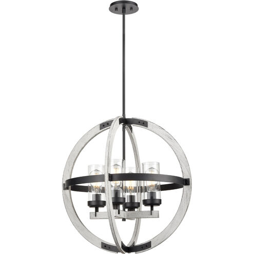 Okanagan 4 Light Graphite and Birchwood Orb Pendant Ceiling Light