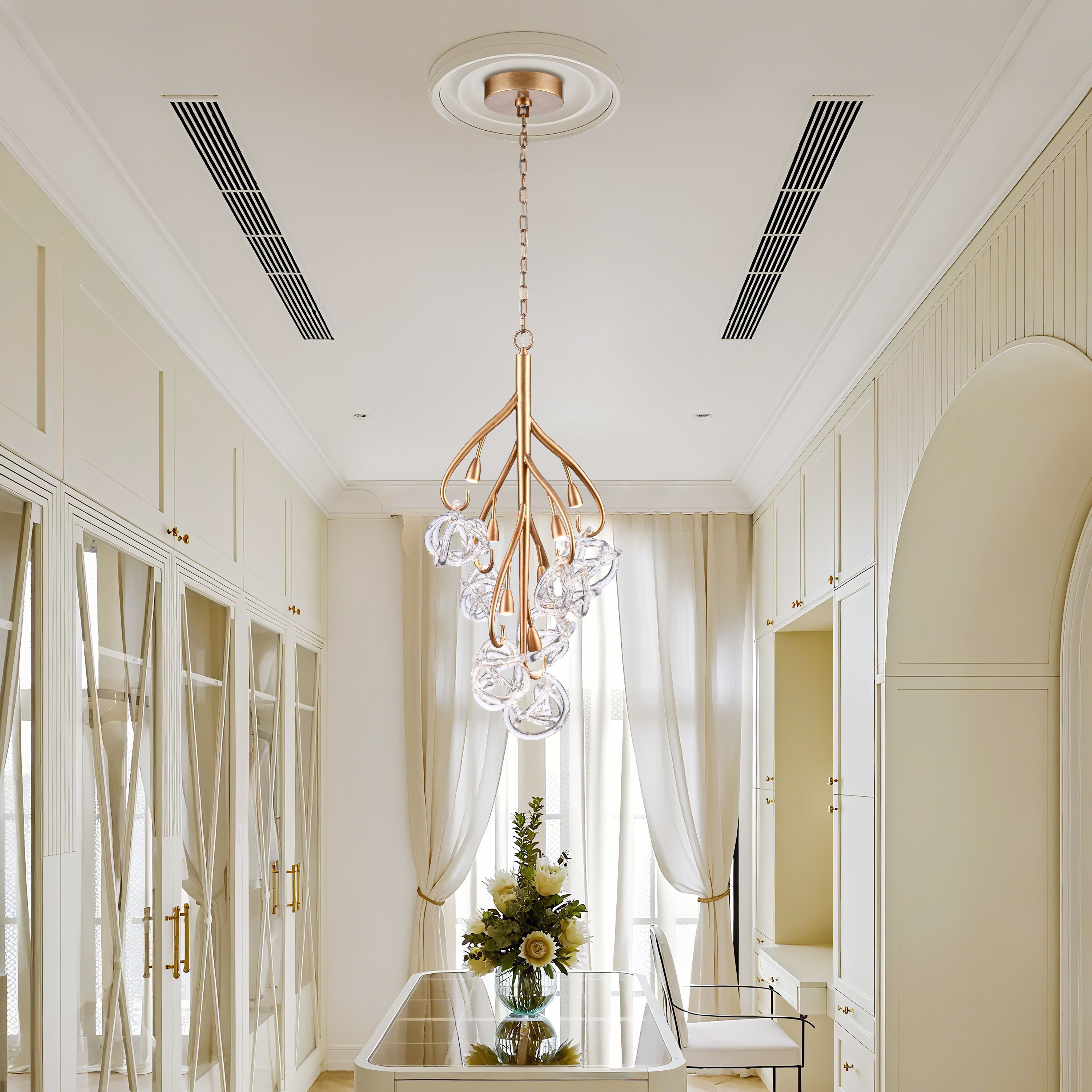 Freeform LED 21 inch Antique Gold Leaf Chandelier Ceiling Light, Converts to Semi Flush