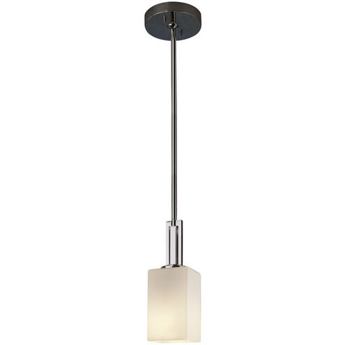 Fusion LED 4 inch Polished Chrome Pendant Ceiling Light in 700 Lm LED, Square with Flat Rim, Opal Fusion