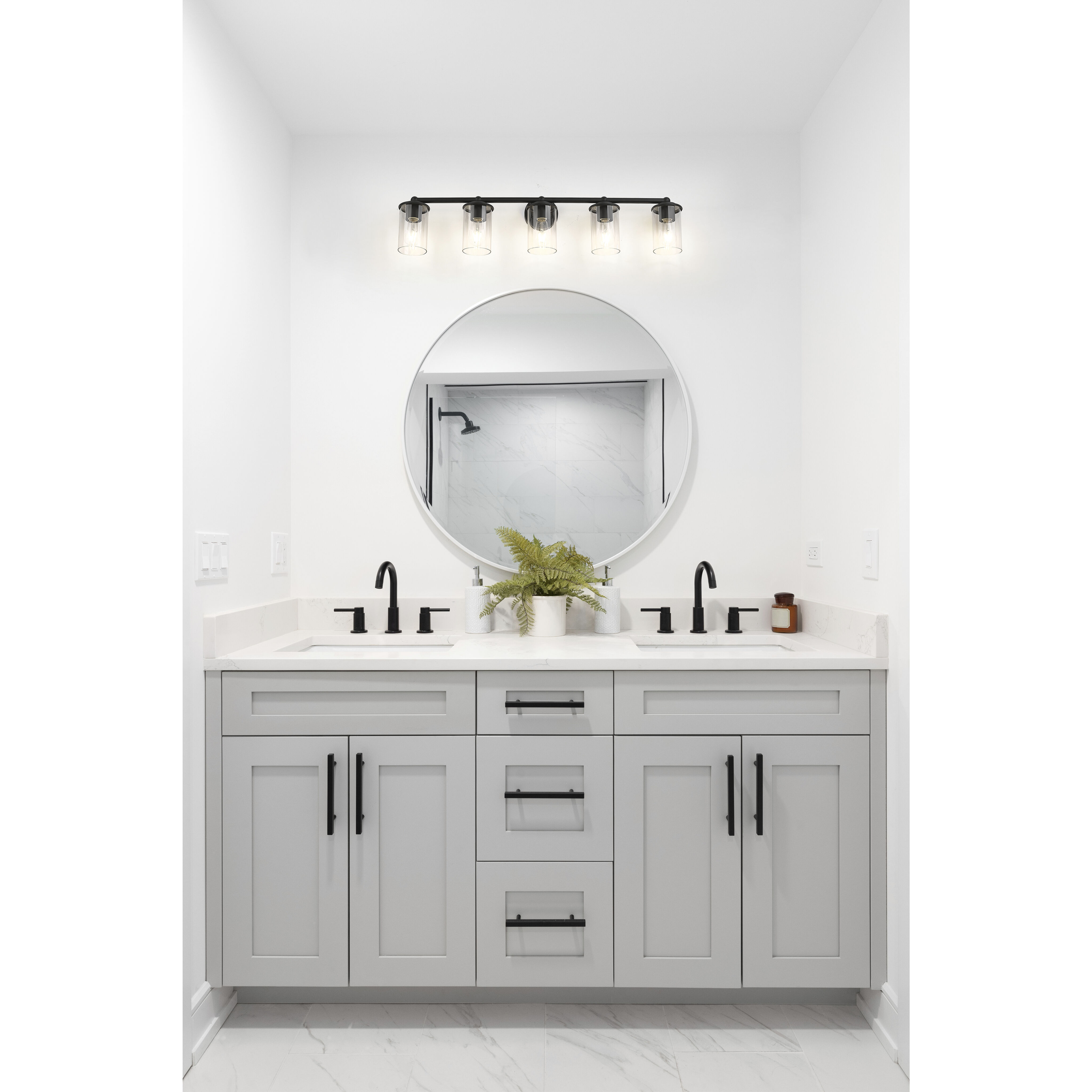 Thayer 5 Light 39 inch Matte Black Vanity Wall Light