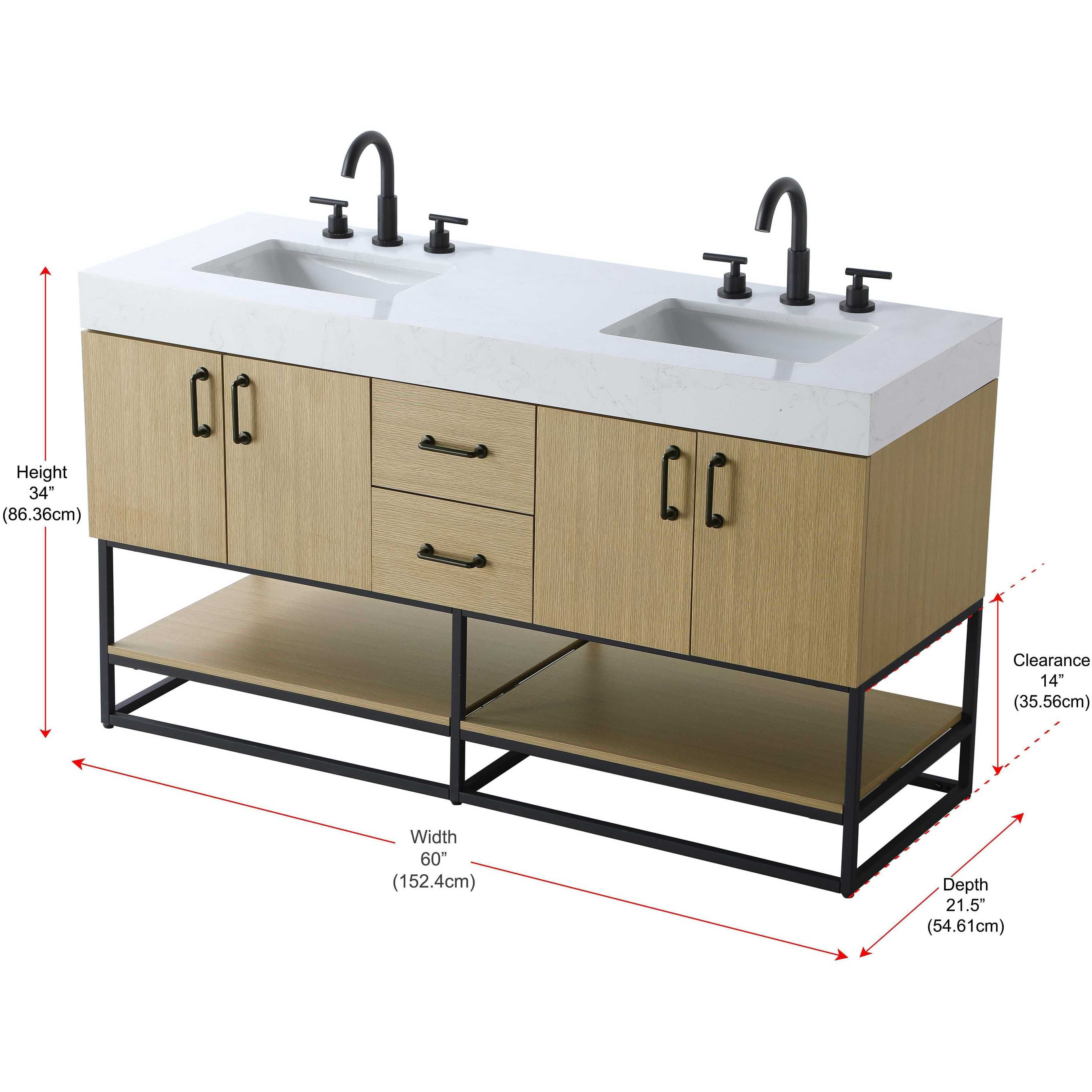 Caroline 60 X 34 inch Honey Brown Bathroom Vanity Cabinet