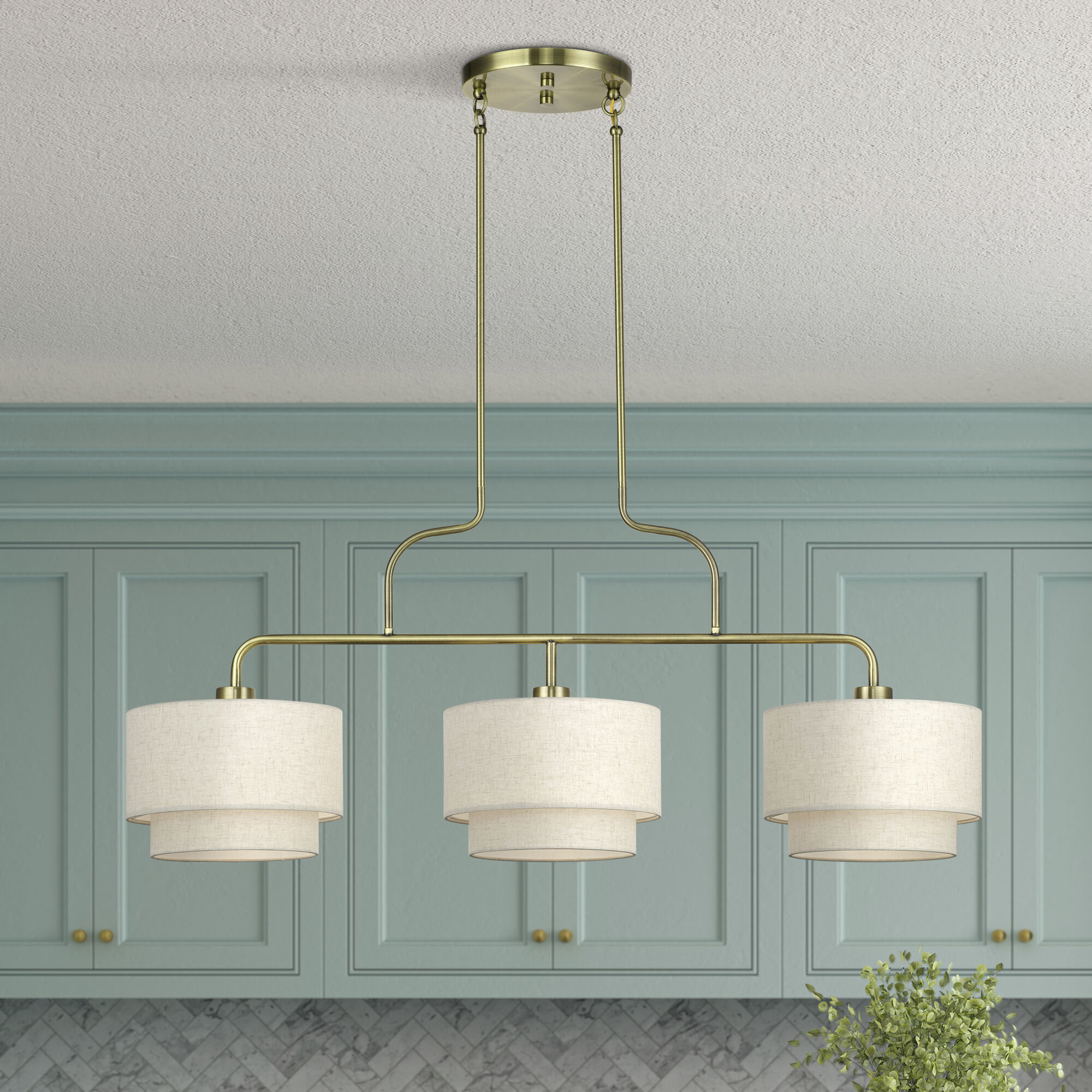 Manorwood 3 Light 48 inch Antique Brass Linear Chandelier Ceiling Light, Extra Large