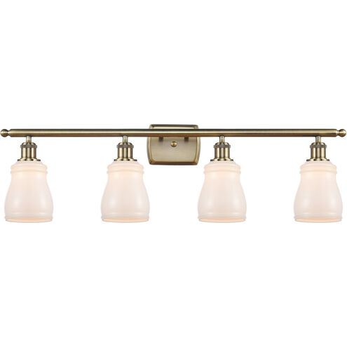 Ballston Ellery 4 Light 36 inch Antique Brass Bath Vanity Light Wall Light in Incandescent, White Glass, Ballston