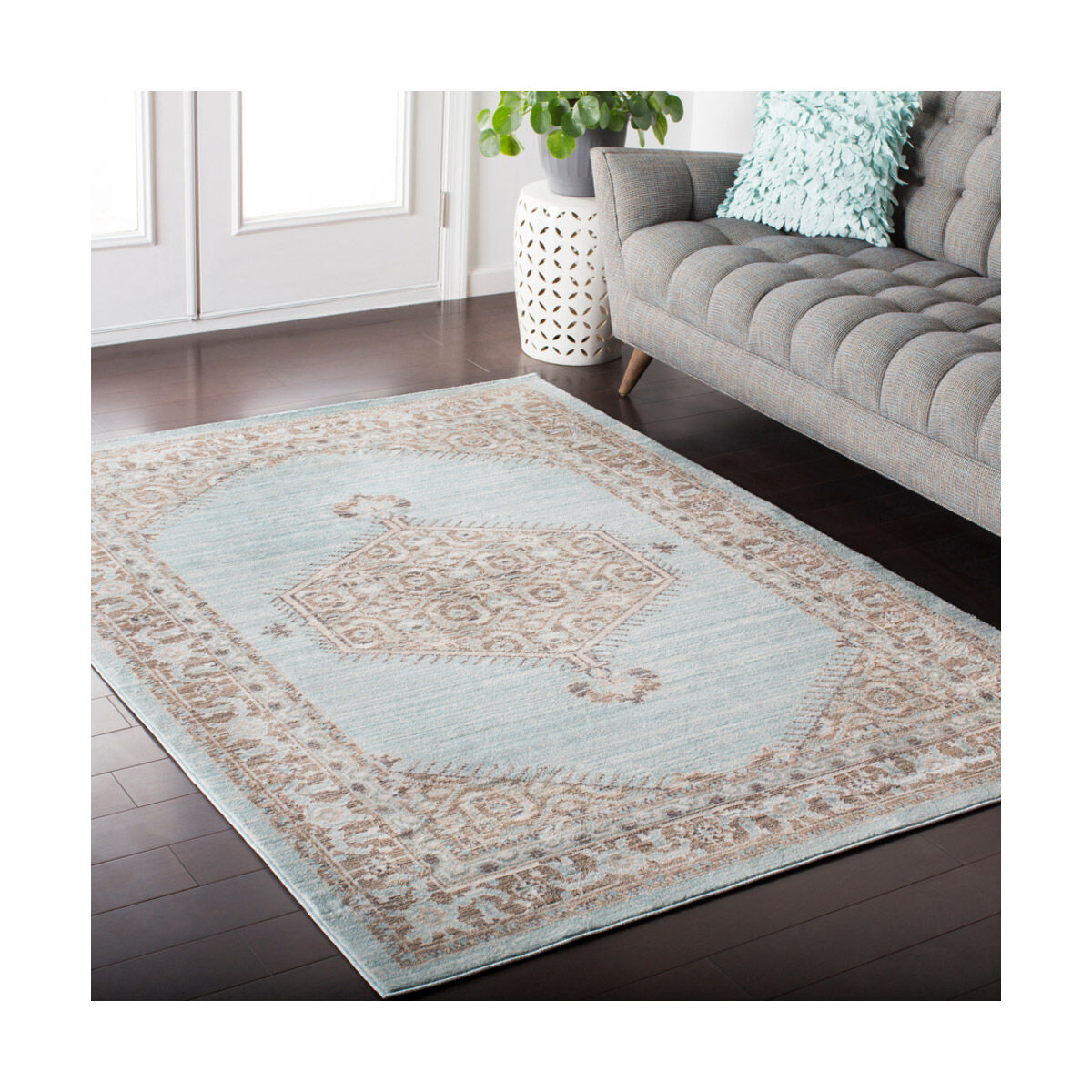 Ayland 65 X 47 inch Sea Foam/Camel/Cream Rugs, Polyester