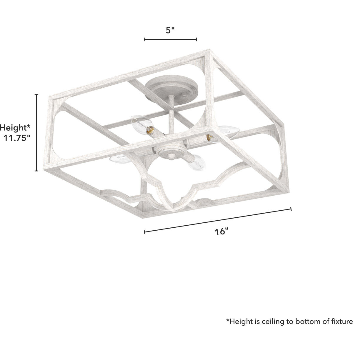 Highland Hill 4 Light 16 inch Distressed White Semi-Flush Mount Ceiling Light