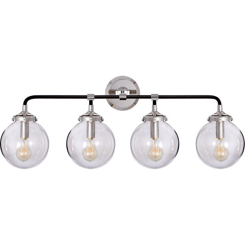 Ian K. Fowler Bistro 4 Light 30 inch Polished Nickel and Black Bath Sconce Wall Light in Clear Glass