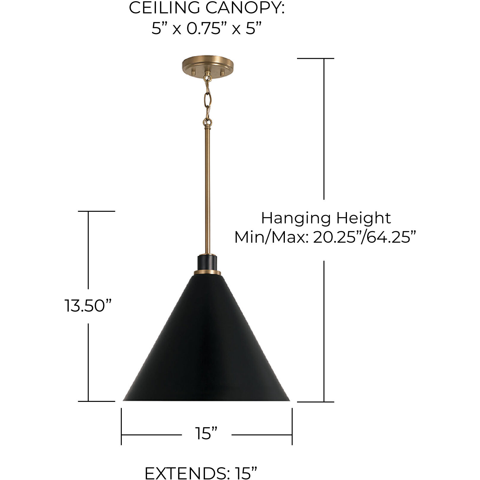 Bradley 1 Light 15 inch Aged Brass and Black Pendant Ceiling Light