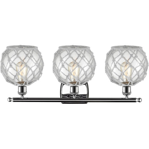Ballston Farmhouse Rope 3 Light 28 inch Polished Chrome Bath Vanity Light Wall Light in Bulb Not Included, Clear Glass with White Rope, Ballston