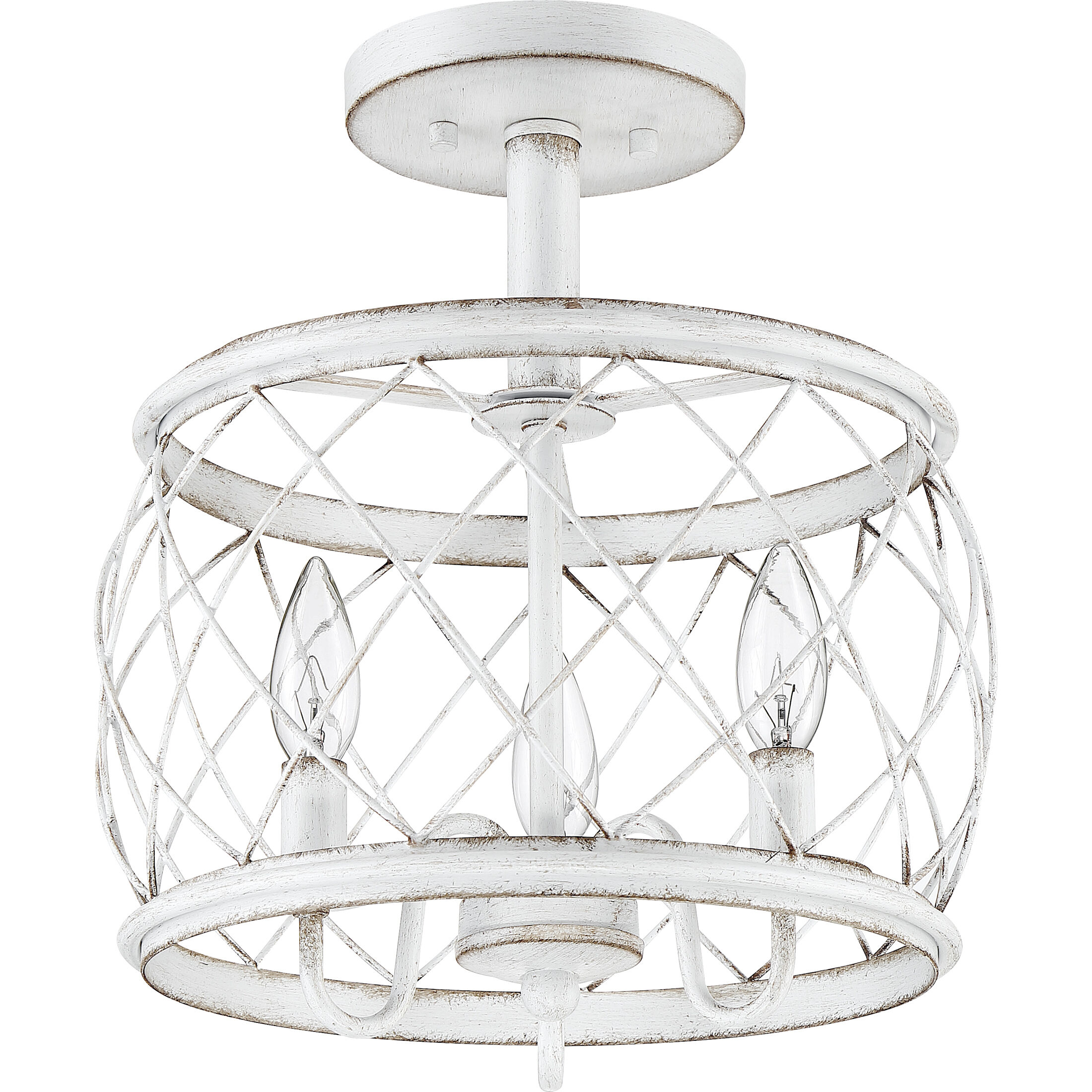 Dury 3 Light 12 inch Antique White Semi-Flushmount Ceiling Light, Small