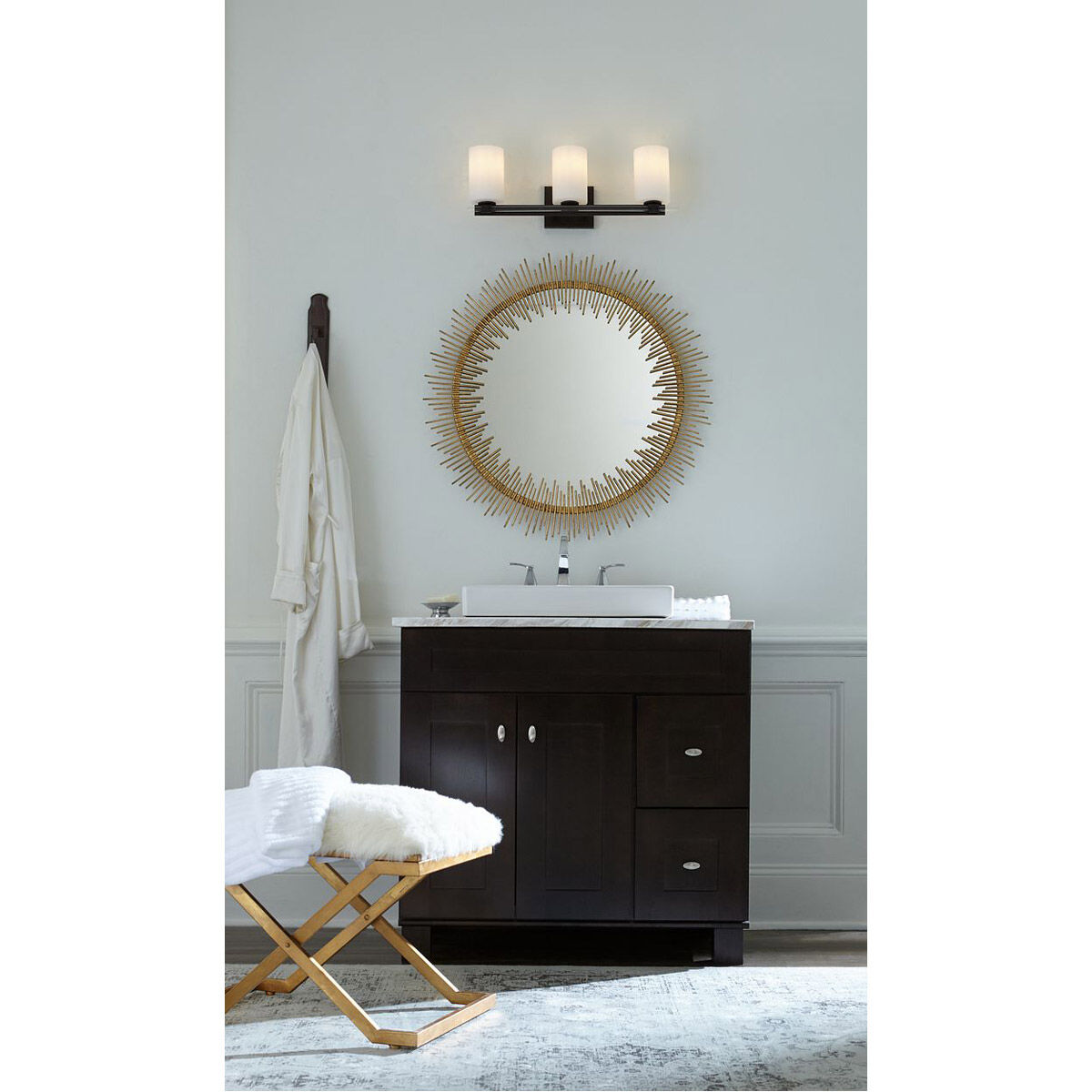 Lisbon 3 Light 24 inch Matte Black Bath Vanity Wall Light, Design Series