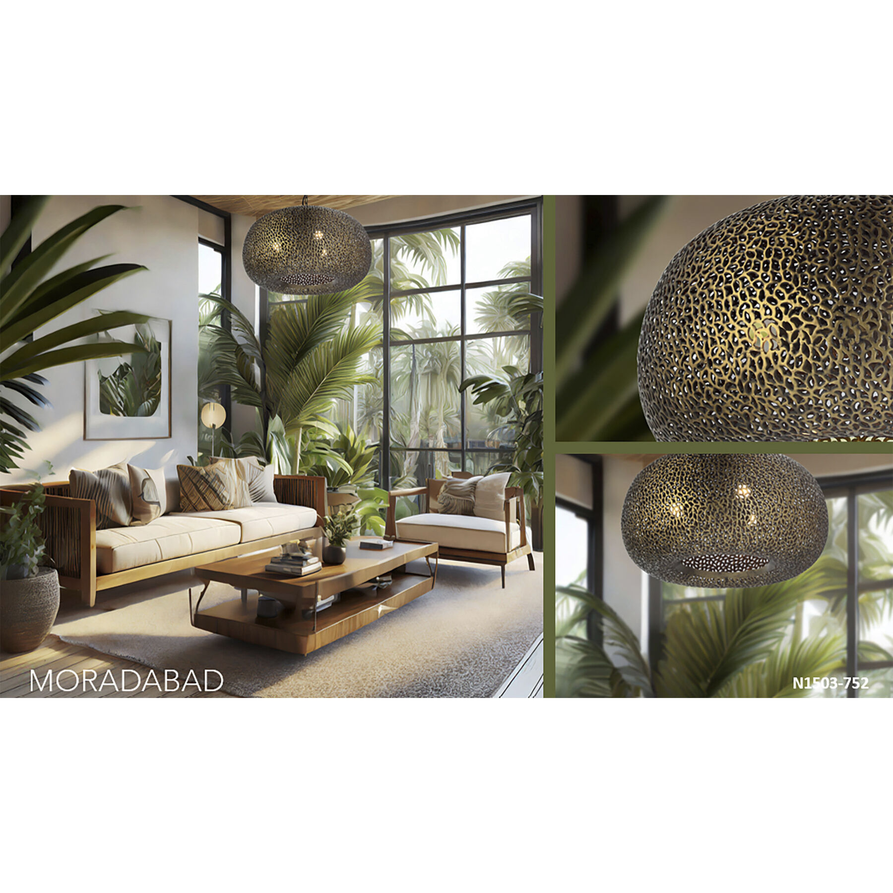 Moradabad 3 Light 24 inch Brass Antique Pendant Ceiling Light