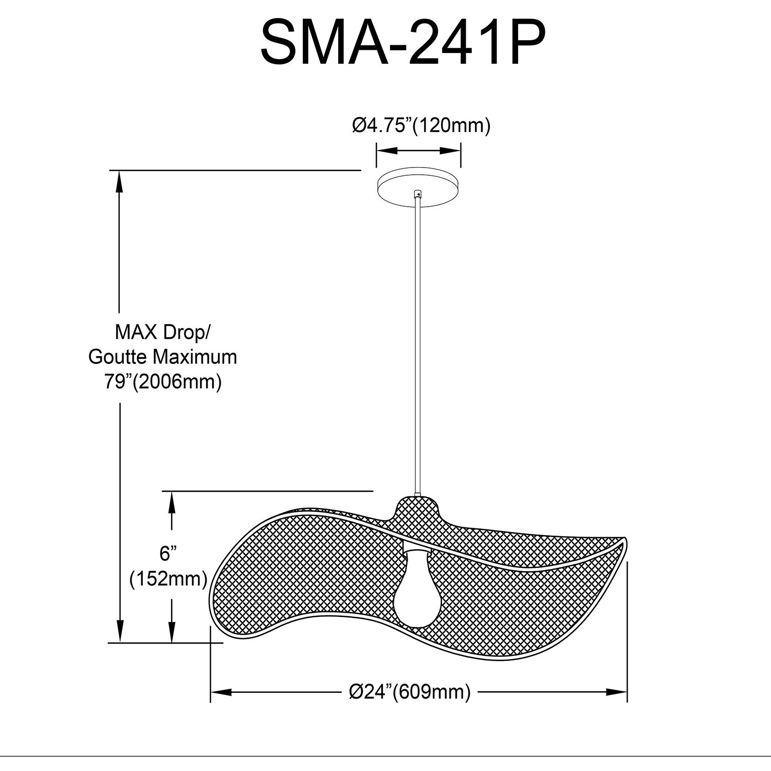 Selma 1 Light 24 inch Matte Black Single Drop Pendant Ceiling Light, Small