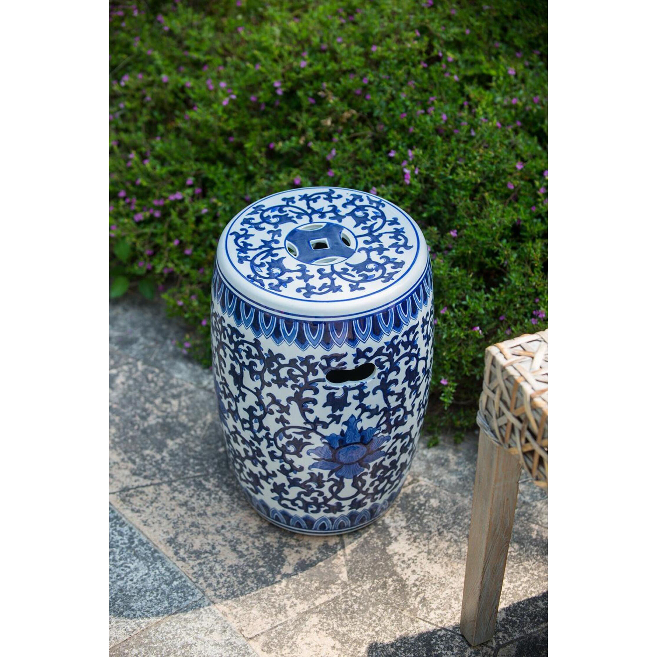 Garden 15.9 inch Blue and White Stool