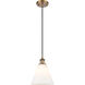 Ballston Cone LED 8 inch Brushed Brass Mini Pendant Ceiling Light in Matte White Glass, Black Textured