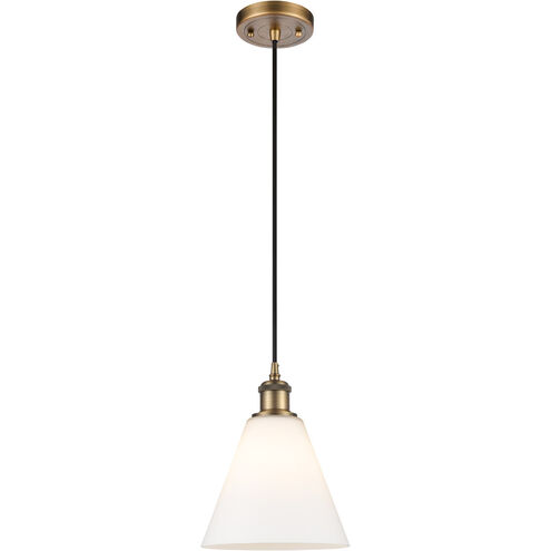 Ballston Cone LED 8 inch Brushed Brass Mini Pendant Ceiling Light in Matte White Glass, Black Textured