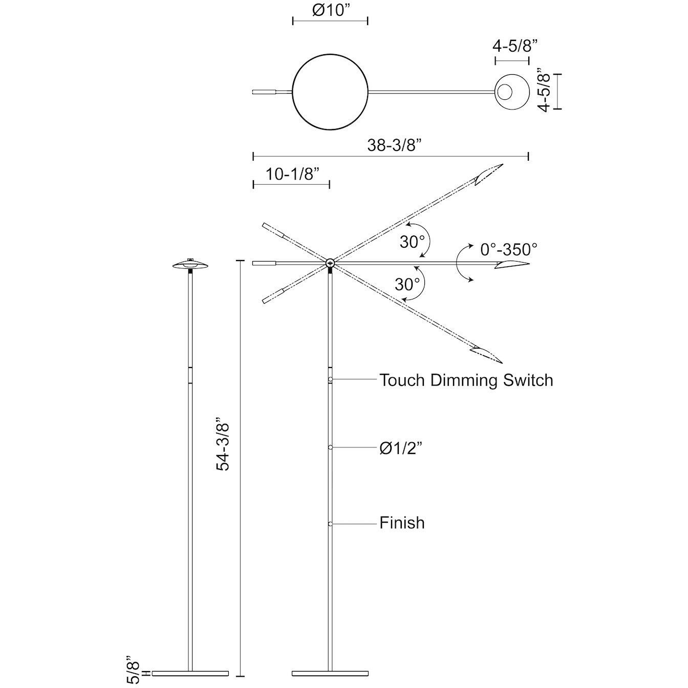 Rotaire 54.38 inch 7 watt Black Floor Lamp Portable Light