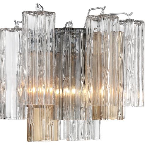 Addis Sconce Wall Light in Polished Chrome, Tronchi Glass Autumn