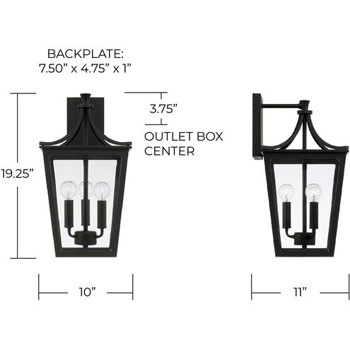 Adair 3 Light 19.25 inch Black Outdoor Wall Lantern