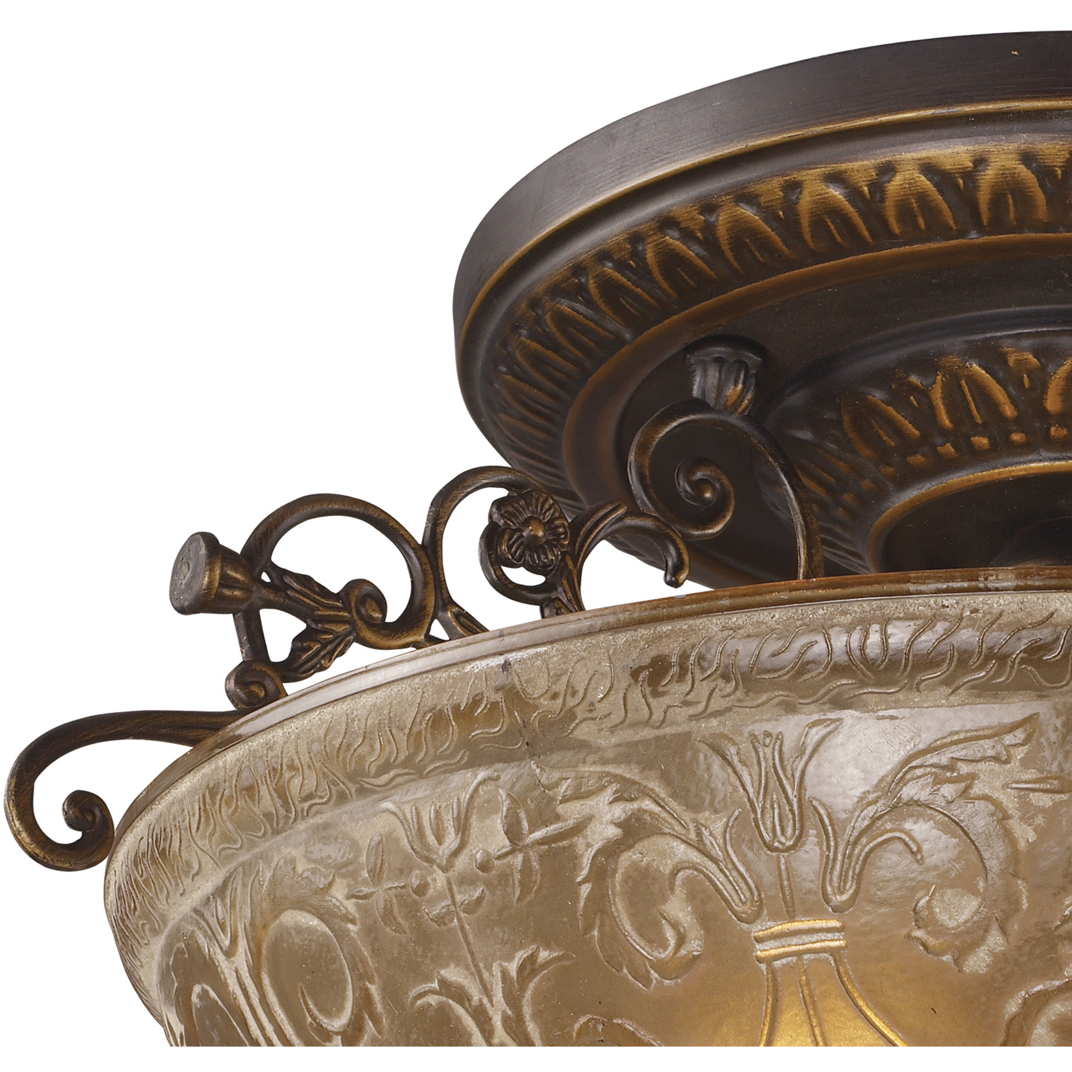 Restoration 3 Light 19 inch Antique Golden Bronze Semi Flush Mount Ceiling Light