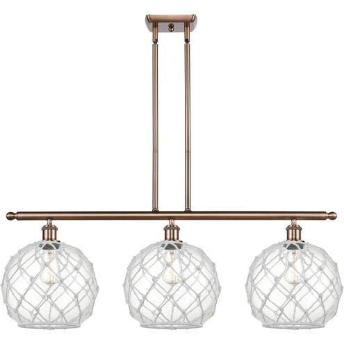 Ballston Large Farmhouse Rope 3 Light 36 inch Antique Copper Island Light Ceiling Light in Clear Glass with White Rope, Ballston