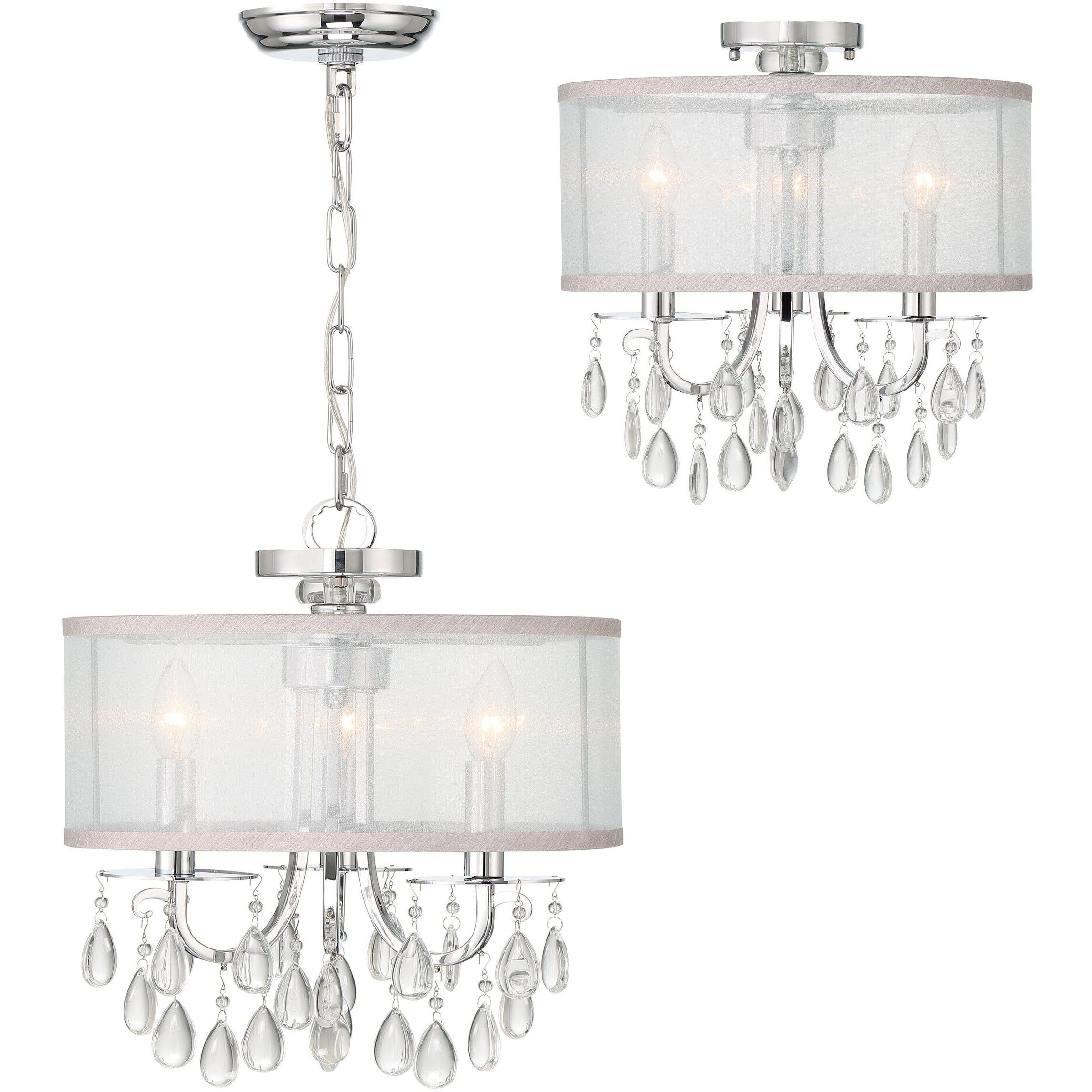 Hampton 3 Light 14 inch Polished Chrome Mini Chandelier Ceiling Light