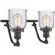 Franklin Restoration Small Bell 2 Light 18 inch Oil Rubbed Bronze Bath Vanity Light Wall Light in Seedy Glass, Franklin Restoration