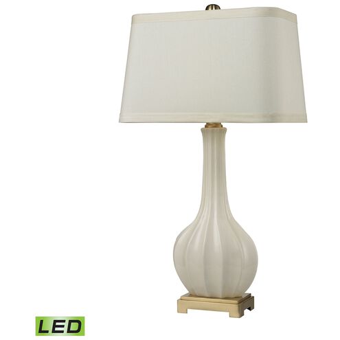 Fluted Ceramic 34 inch 9.5 watt White with Aged Brass Table Lamp Portable Light in LED, 3-Way