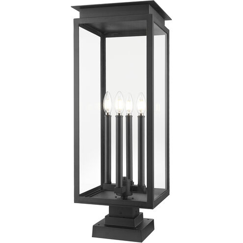 Nova 4 Light 29.25 inch Black Outdoor Pier Mounted Fixture in Clear Glass