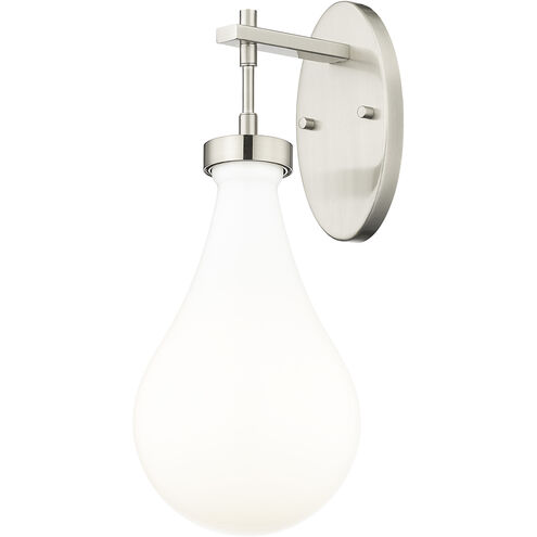 Downtown Urban Owego Armed Sconce Wall Light in Satin Nickel, Gloss White Glass