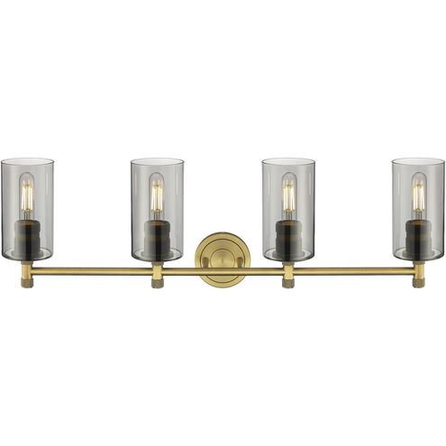 Crown Point 4 Light 33.88 inch Brushed Brass Bath Vanity Light Wall Light in Light Smoke Glass