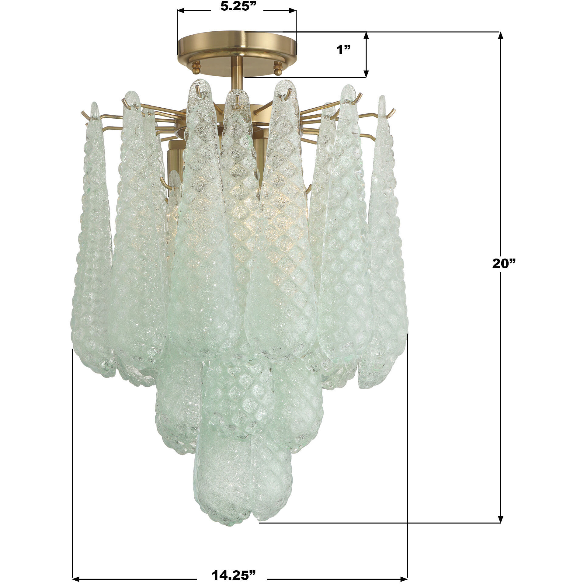 Ollie 4 Light 14.25 inch Aged Brass Semi Flush Ceiling Light in Sand Glass Green