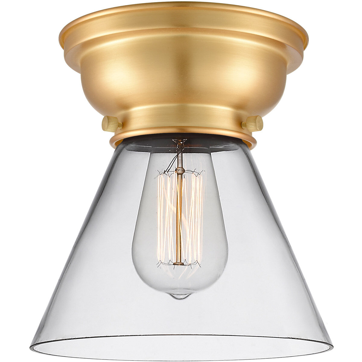 Aditi Large Cone 1 Light 8 inch Satin Gold Flush Mount Ceiling Light in Clear Glass, Aditi