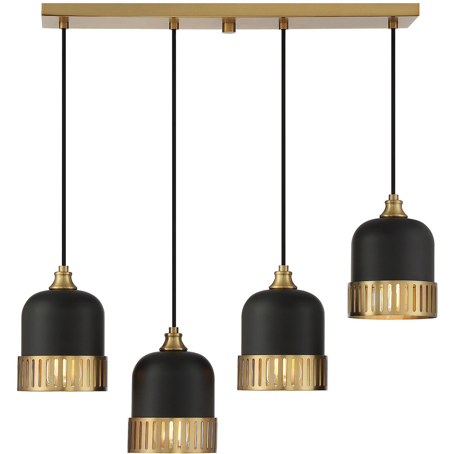 Eclipse 4 Light 26 inch Black with Warm Brass Accents Linear Chandelier Ceiling Light