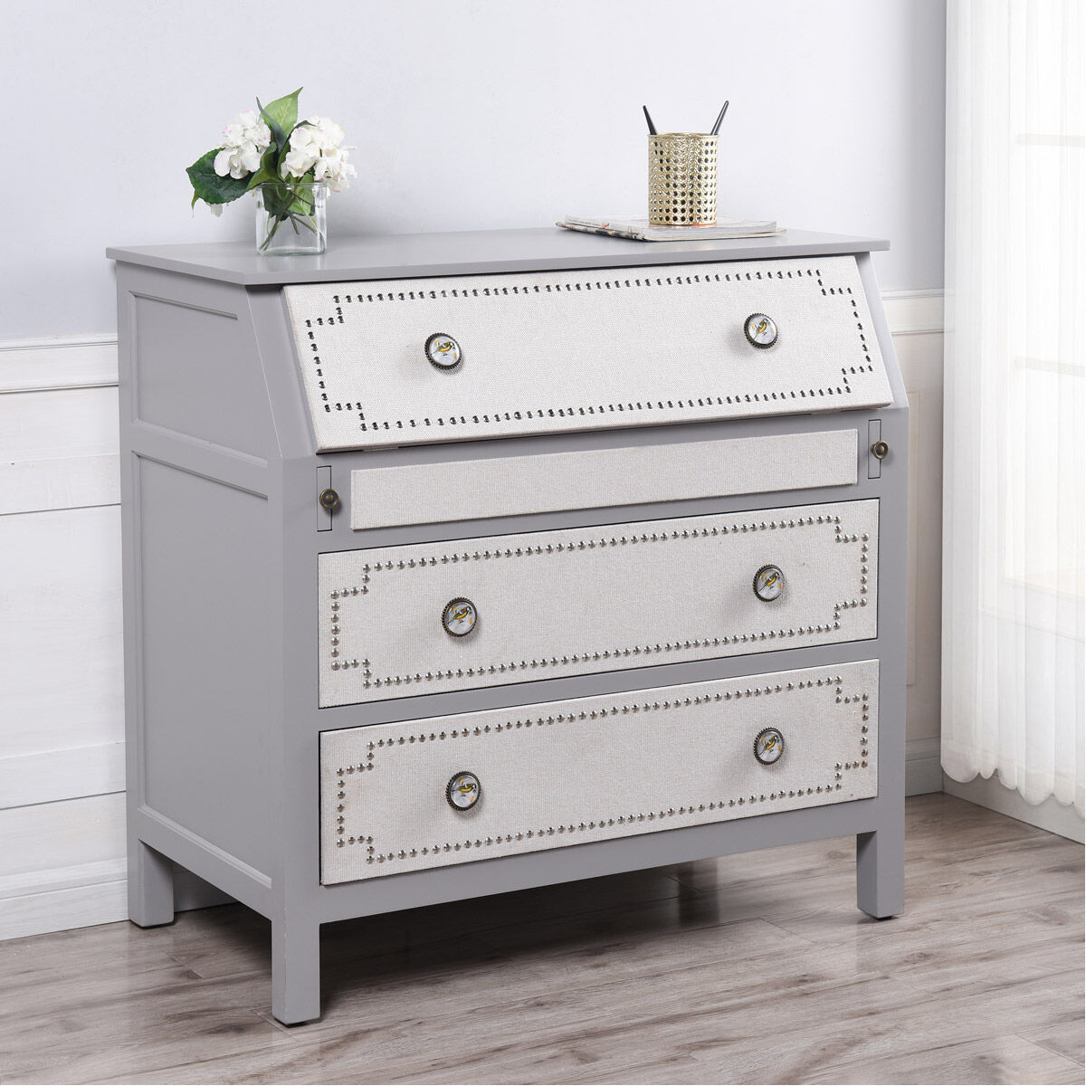 Dann Foley Gray and Cream Convertible Chest