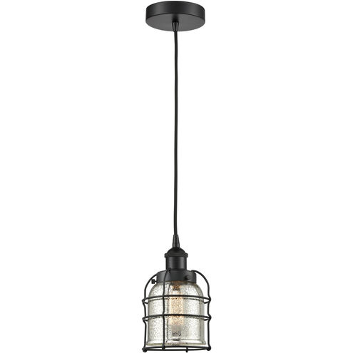 Bell Cage 1 Light 6 inch Matte Black Mini Pendant Ceiling Light in Silver Plated Mercury Glass