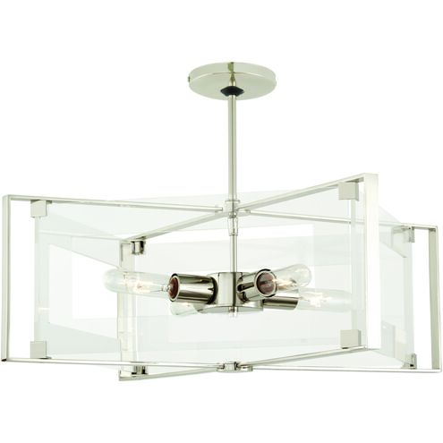 Crystal Clear 4 Light 19.75 inch Polished Nickel Semi Flush Ceiling Light, (Convertible To Pendant)