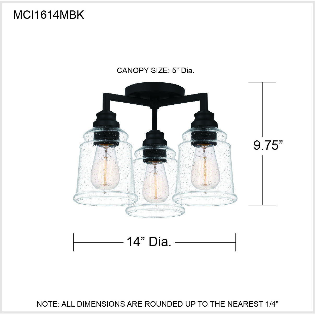 McIntire 3 Light 14 inch Matte Black Flush Mount Ceiling Light