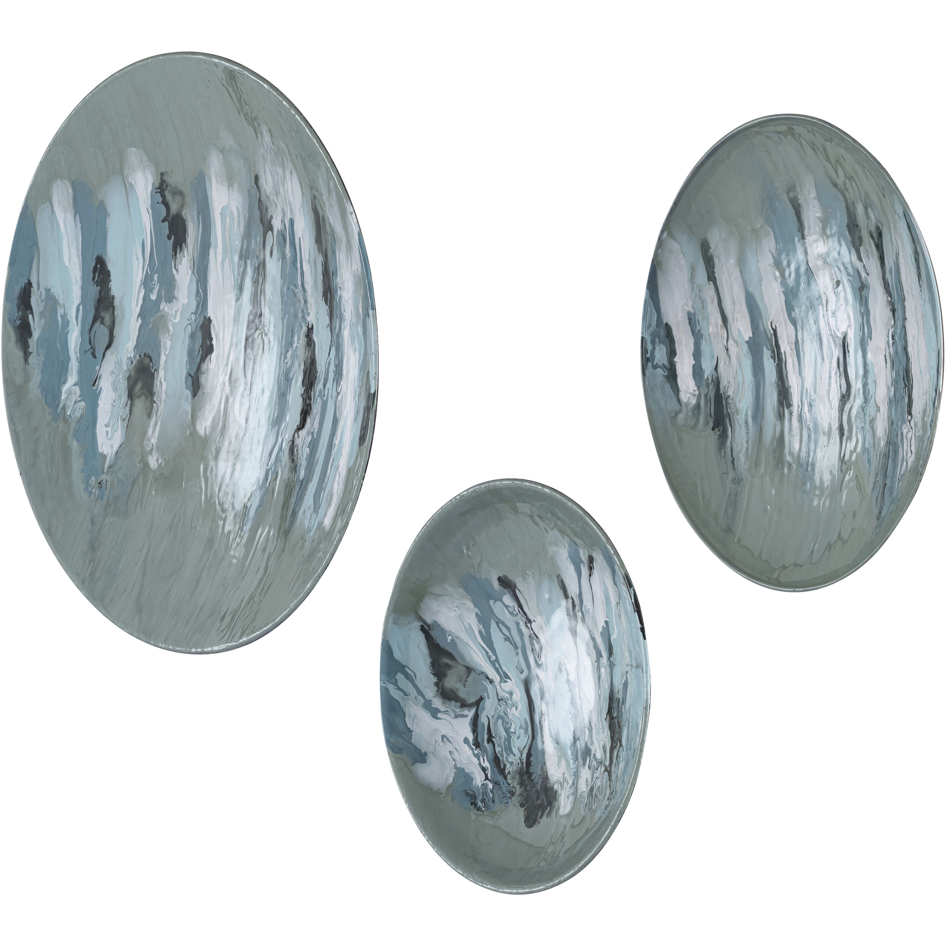 Spindrift Seafoam Green Enamel with Nickel Dimensional Wall Art, Set of 3